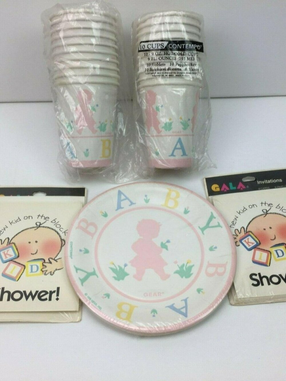 Vintage 90's Baby Shower Party Supplies Cups Plates and Party Invites